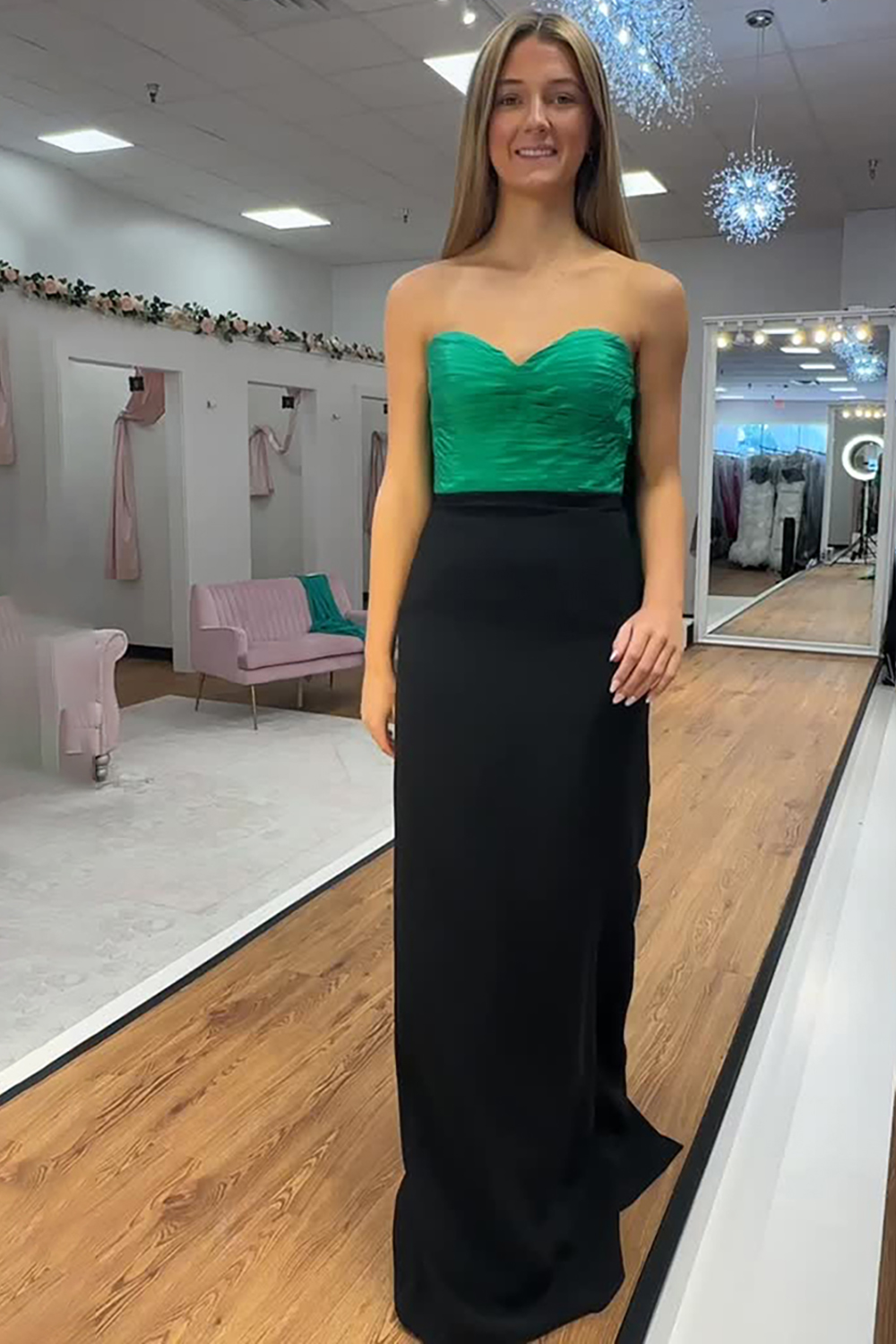 Black and Green Sheath Sweetheart Long Prom Dress with Bow