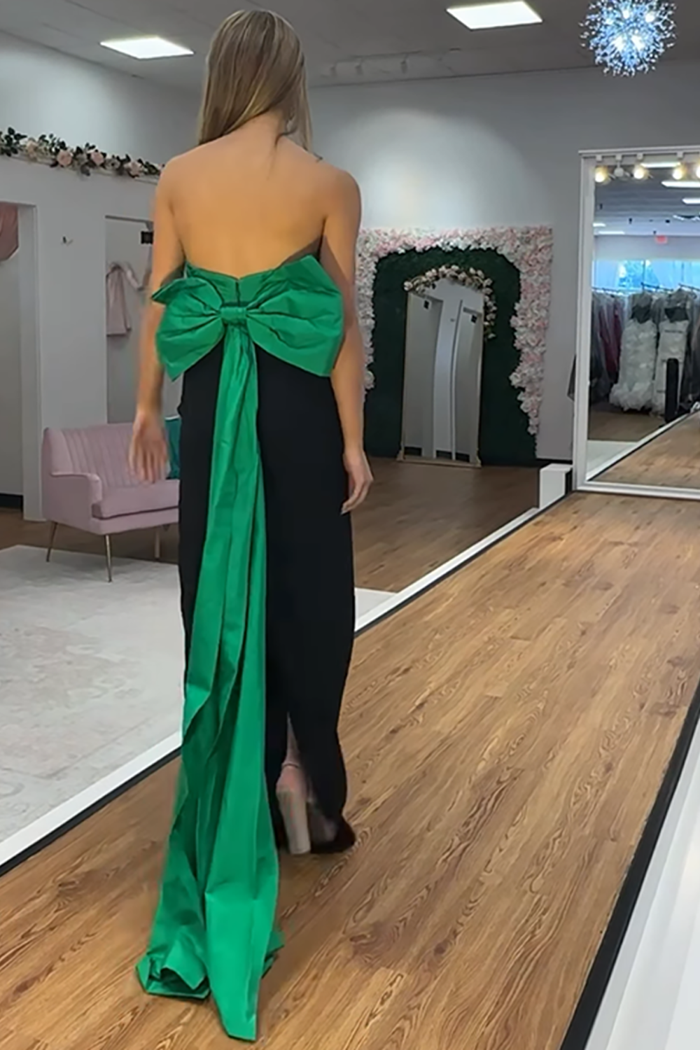 Black and Green Sheath Sweetheart Long Prom Dress with Bow