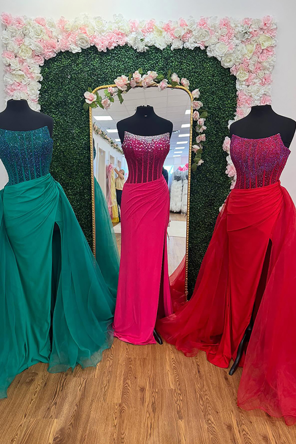 Sparkly Emerald Green Corset Beaded Mermaid Long Prom Dress with Slit
