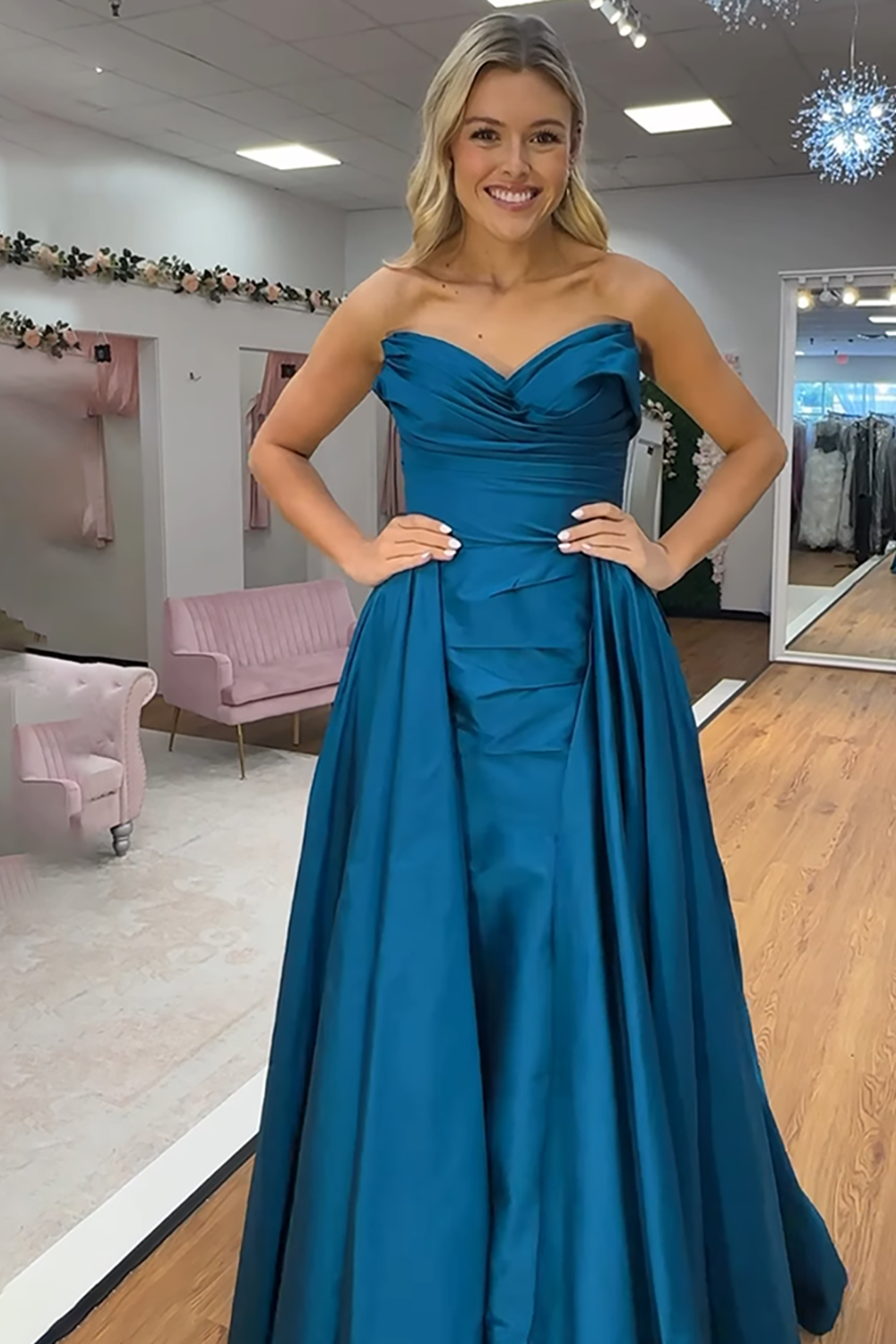 Blue Sweetheart Mermaid Long Prom Dress with Cape