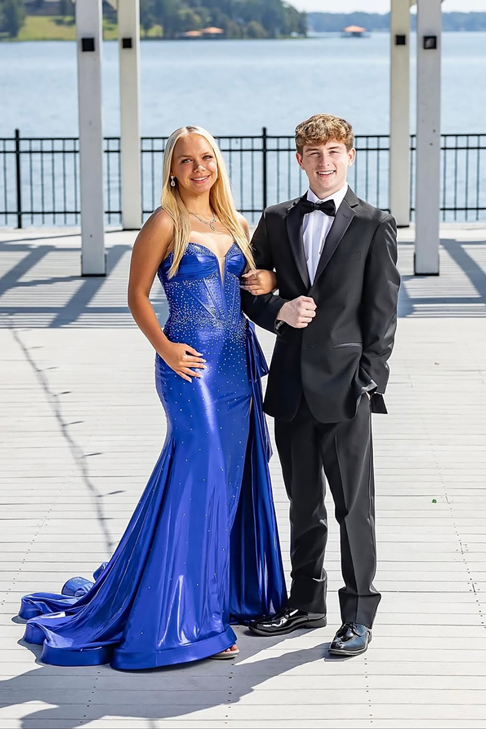 Sparkly Royal Blue Mermaid Corset Beaded Long Prom Dress with Side Cape