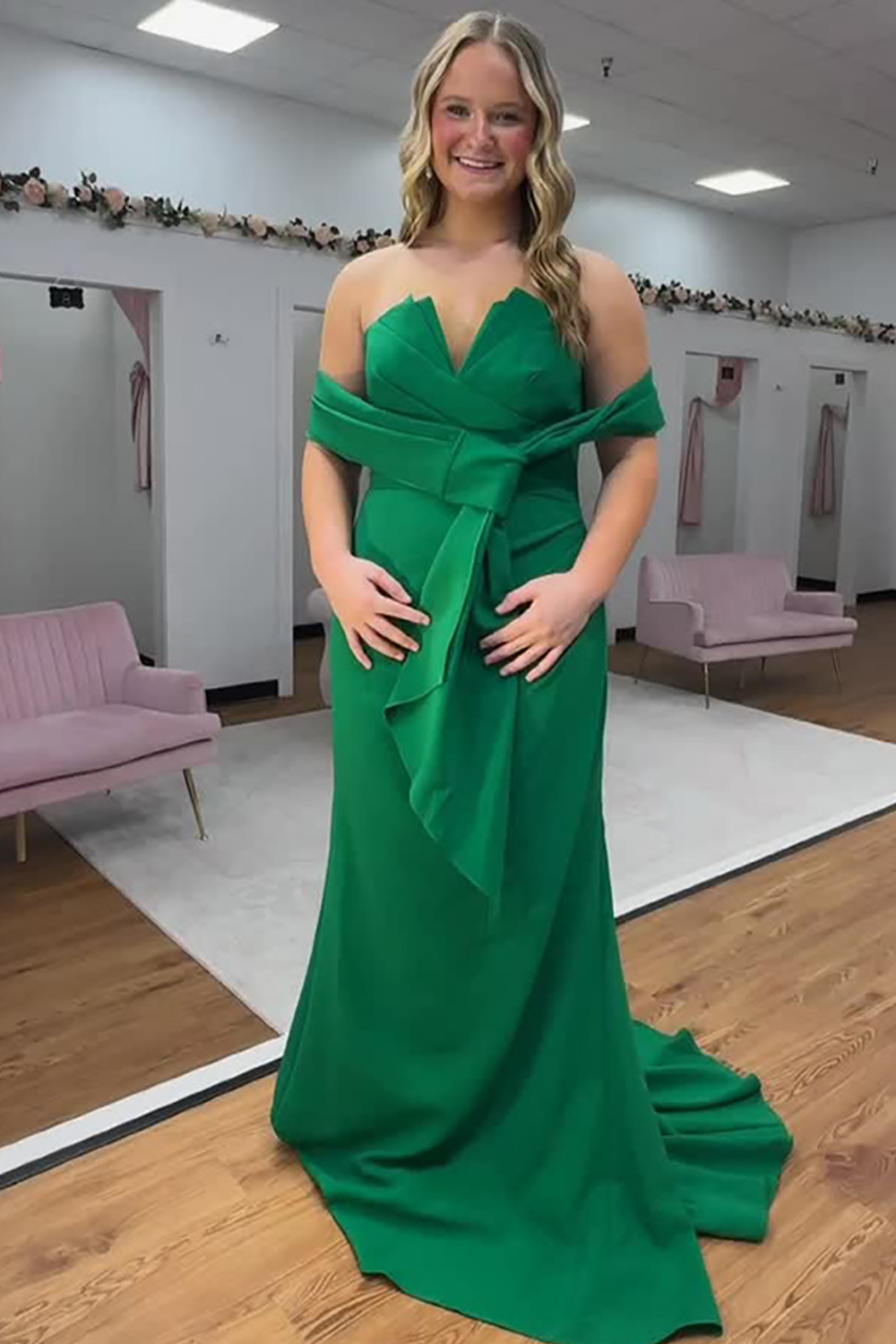 Green Strapless Mermaid Ruched Long Prom Dress