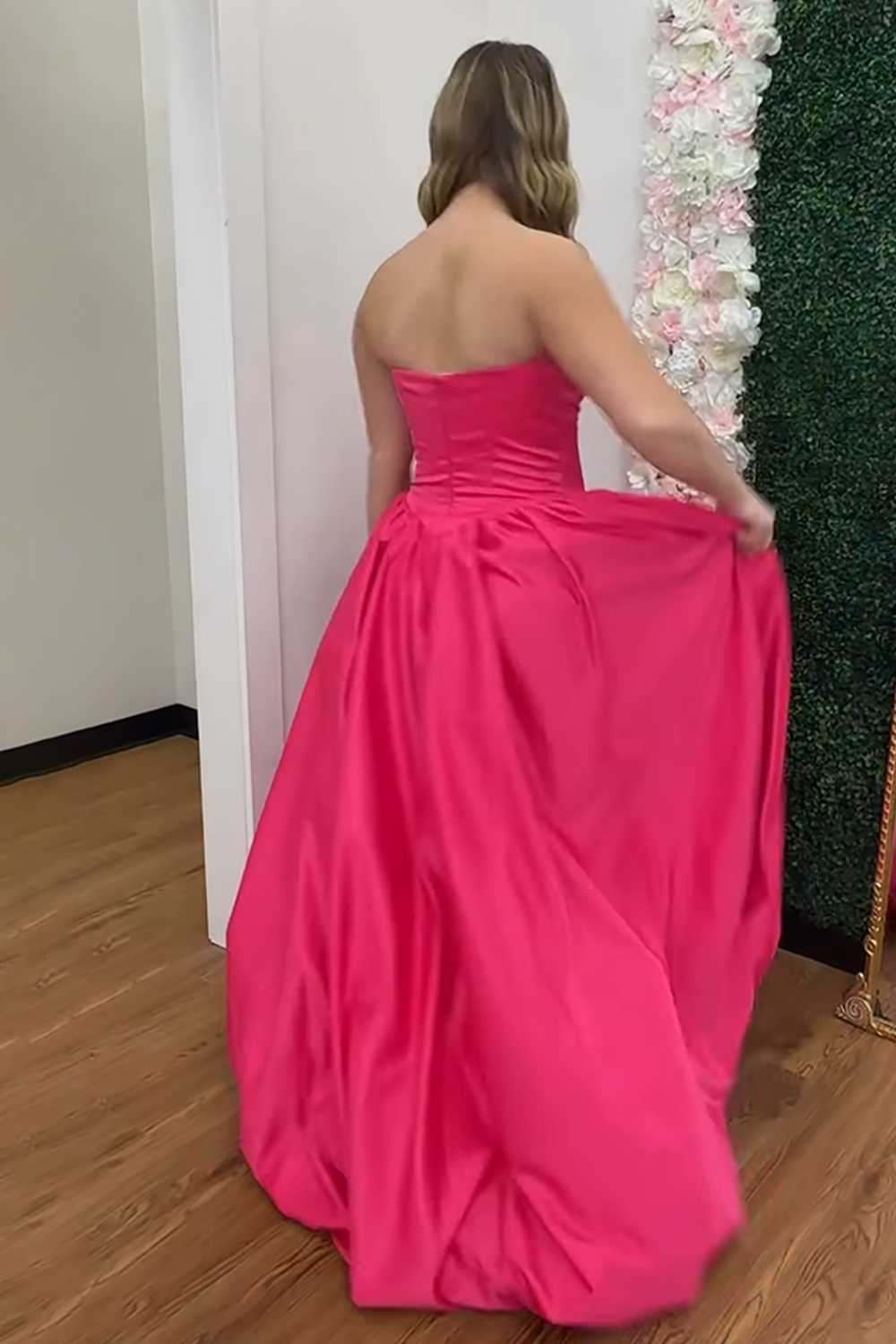 Fuchsia Corset Strapless A Line Long Prom Dress