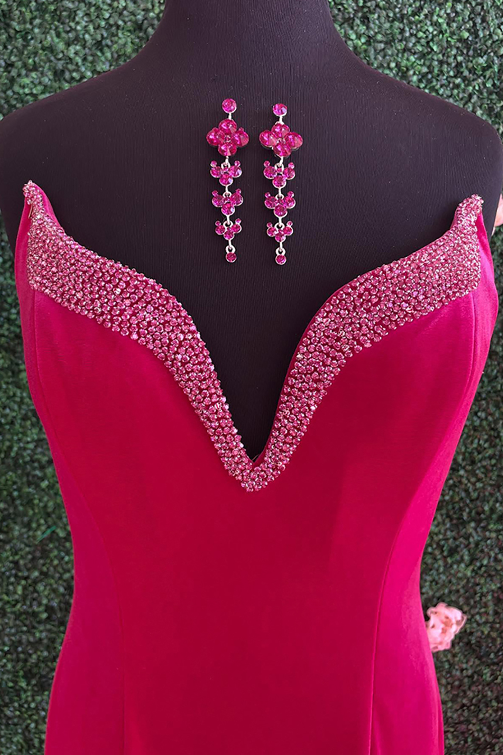 Sparkly Mermaid Fuchsia Strapless Long Prom Dress with Rhinestones