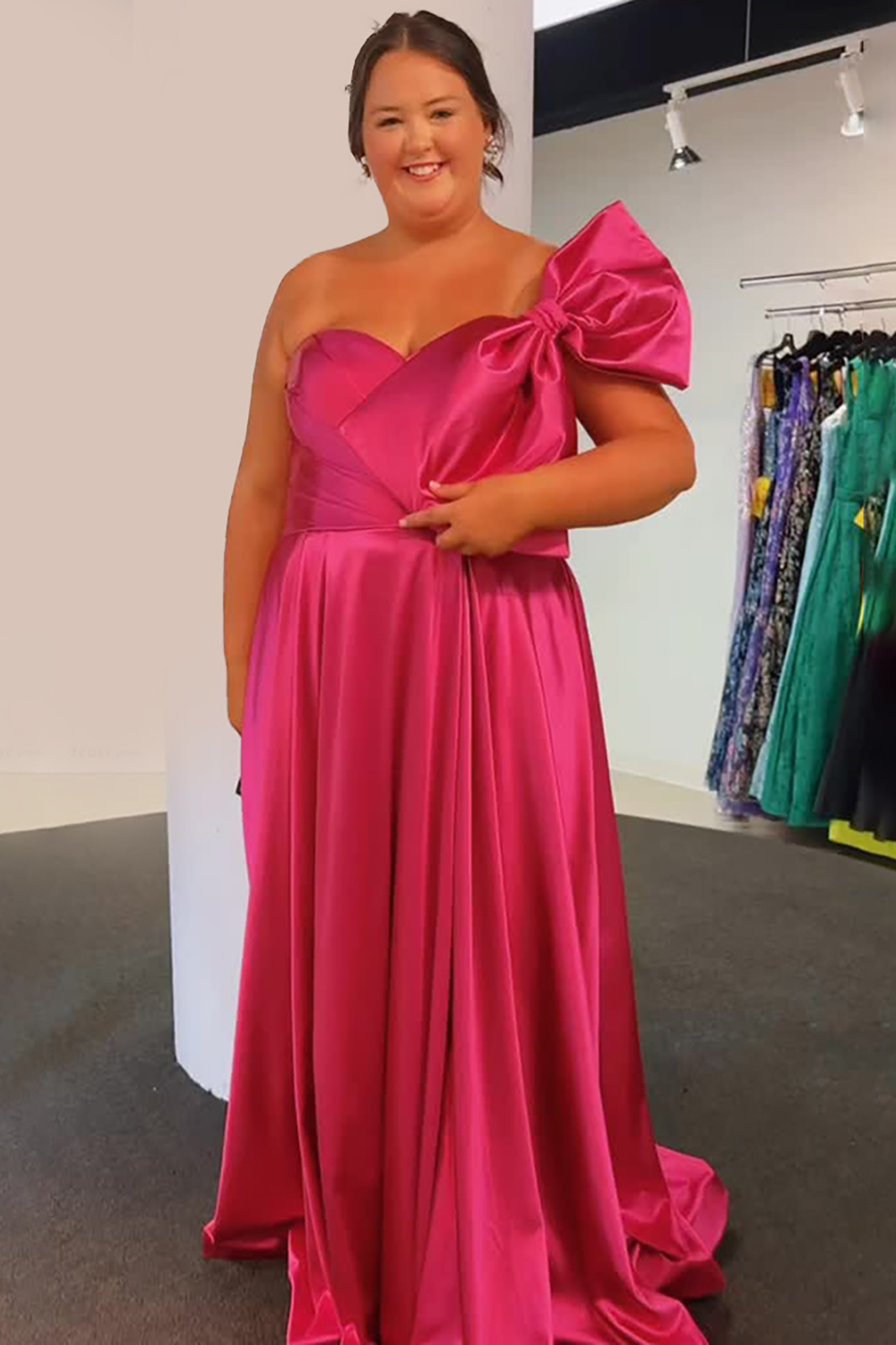 Fuchsia Sweetheart Satin Backless Sheath Long Prom Dress with Bow