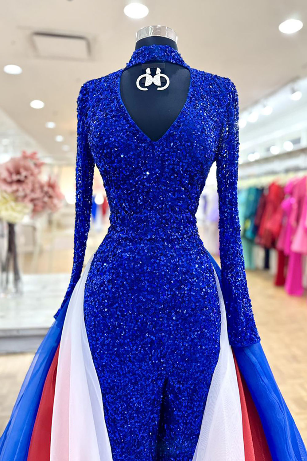 Sparkly Royal Blue Sequin Mermaid Long Prom Dress with Slit