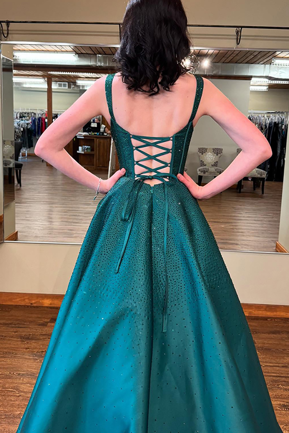 Sparkly Emerald Green Ball Gown Corset Long Prom Dress with Beading