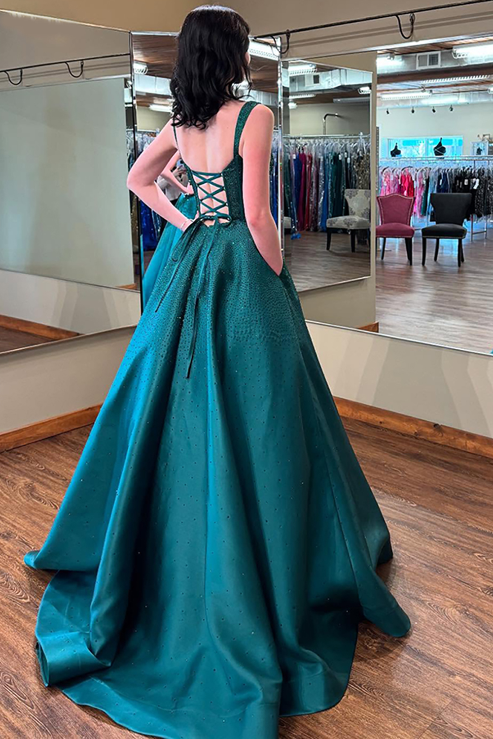 Sparkly Emerald Green Ball Gown Corset Long Prom Dress with Beading