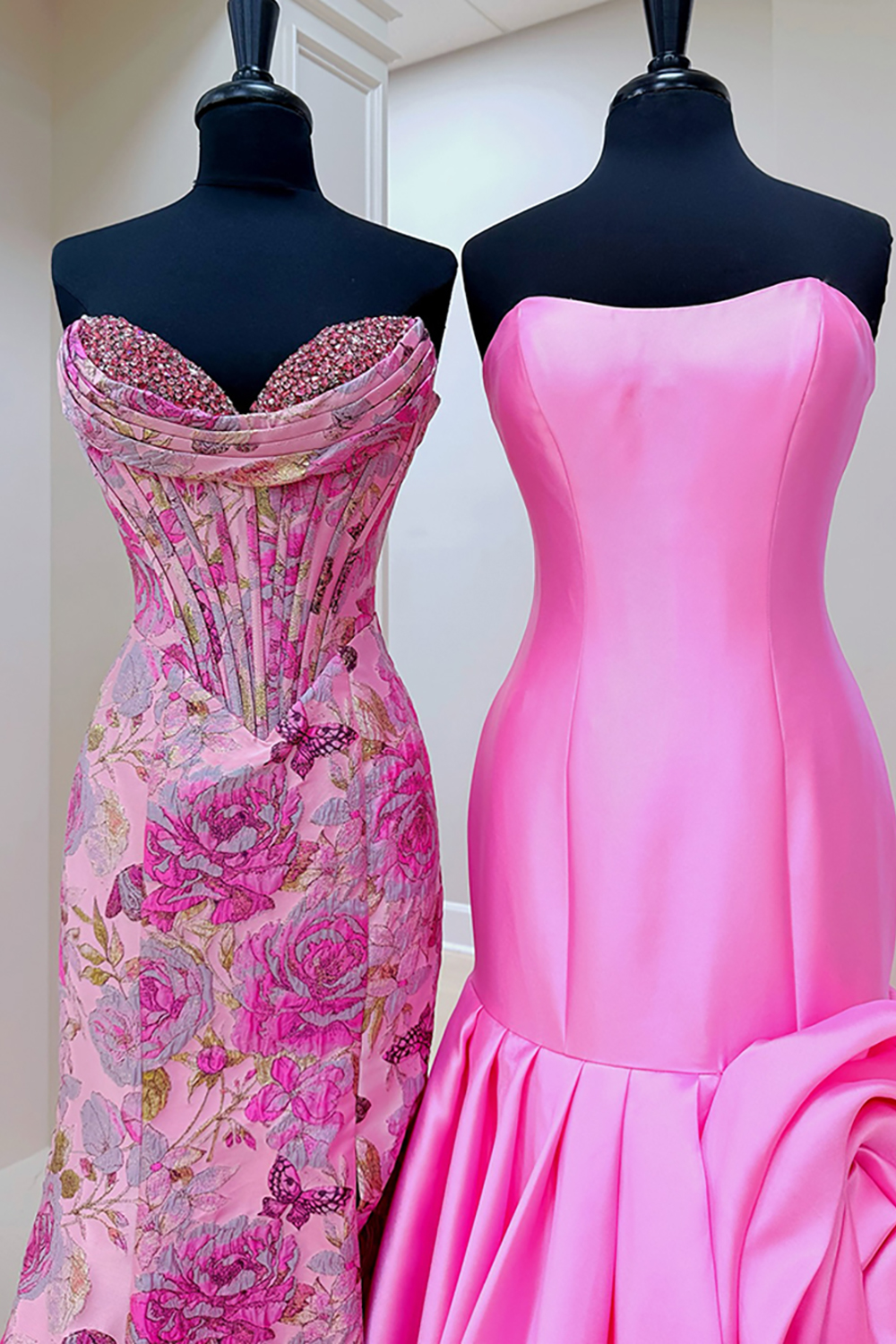 Red Mermaid Strapless Long Prom Dress with 3D Flower