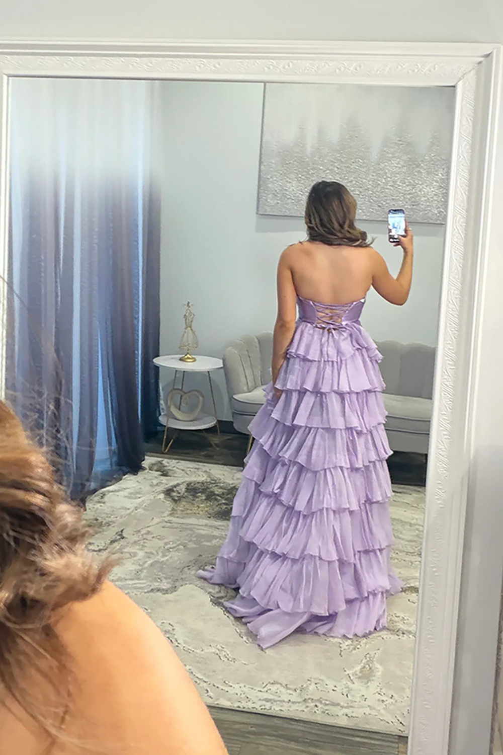 Fuchsia A-Line Sweetheart Tiered Cut Out Long Prom Dress with Slit