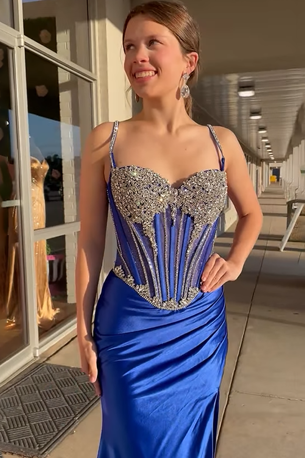 Sparkly Red Corset Mermaid Long Prom Dress with Slit