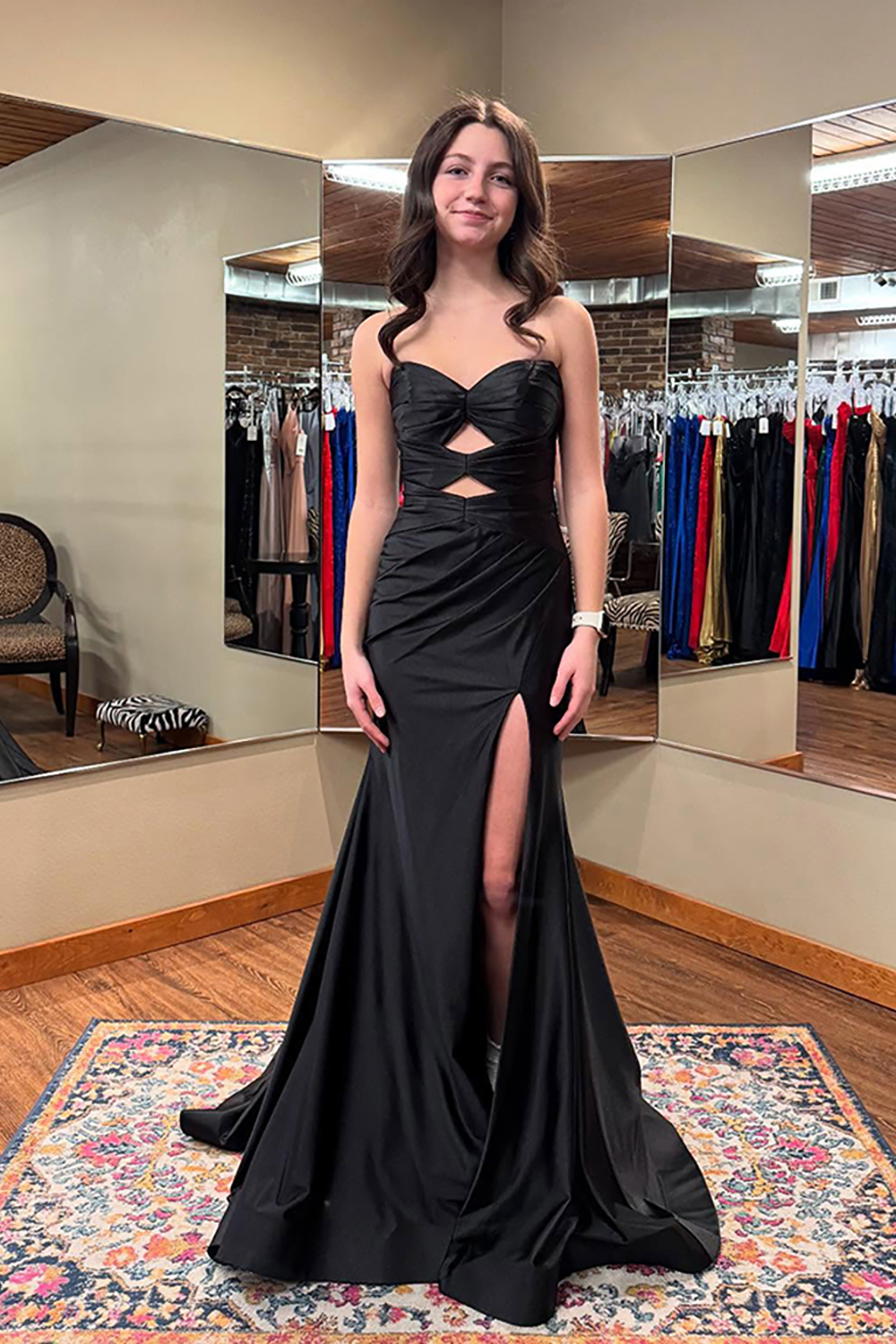Mermaid Black Cut Out Sweetheart Long Prom Dress with Slit