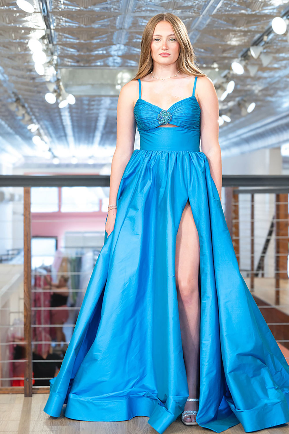 Orange A Line Spaghetti Straps Keyhole Long Satin Prom Dress with Slit