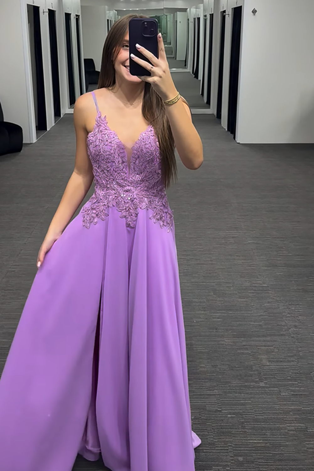 Sparkly Purple V-Neck Beaded Long Prom Dress with Appliques