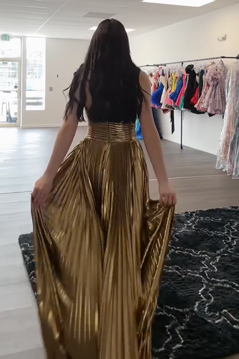 Gold Metallic Ball Gown Cut Out Sweetheart Long Prom Dress