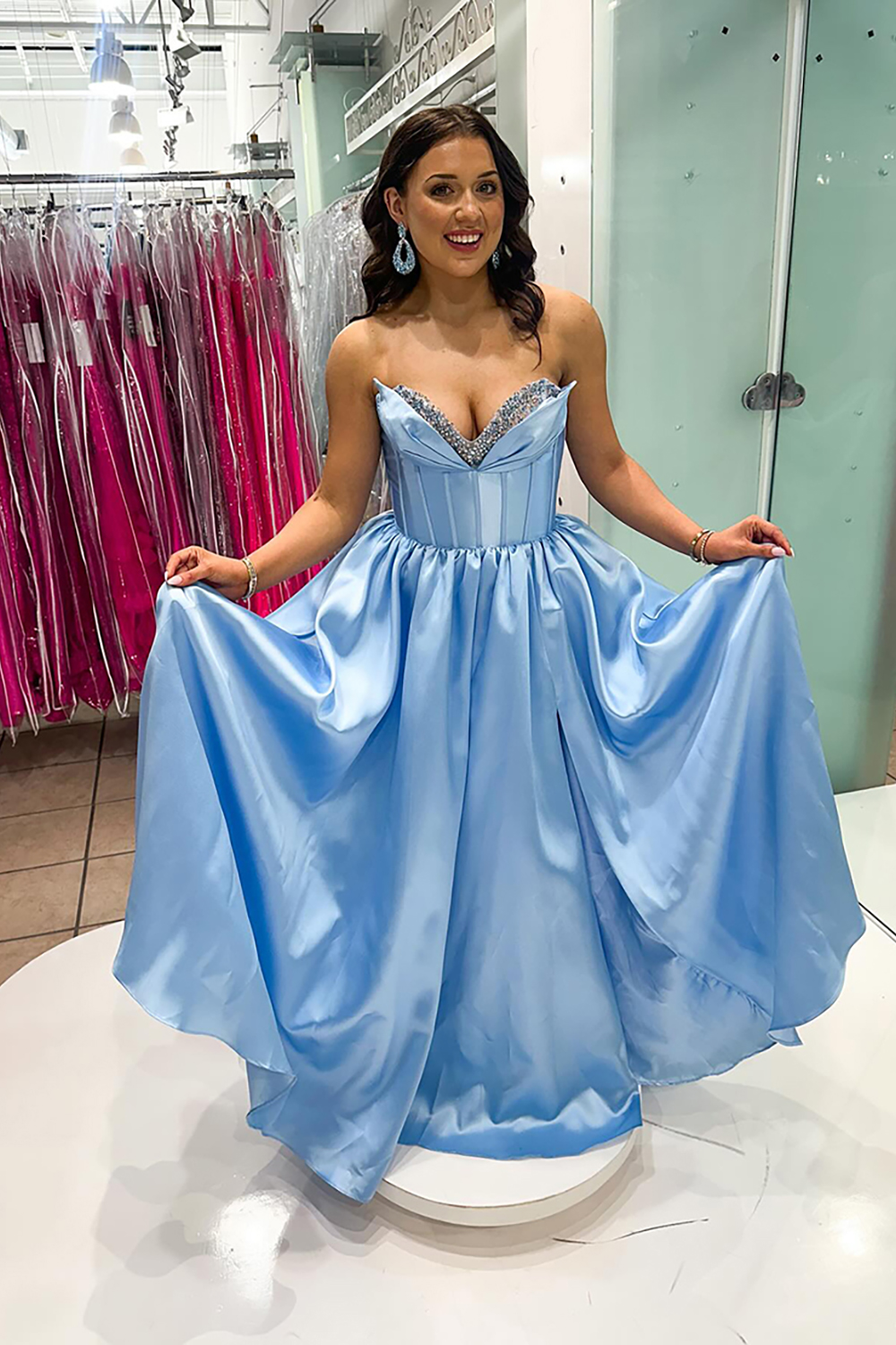 Sparkly Sweetheart Corset Ball Gown Long Prom Dress with Slit