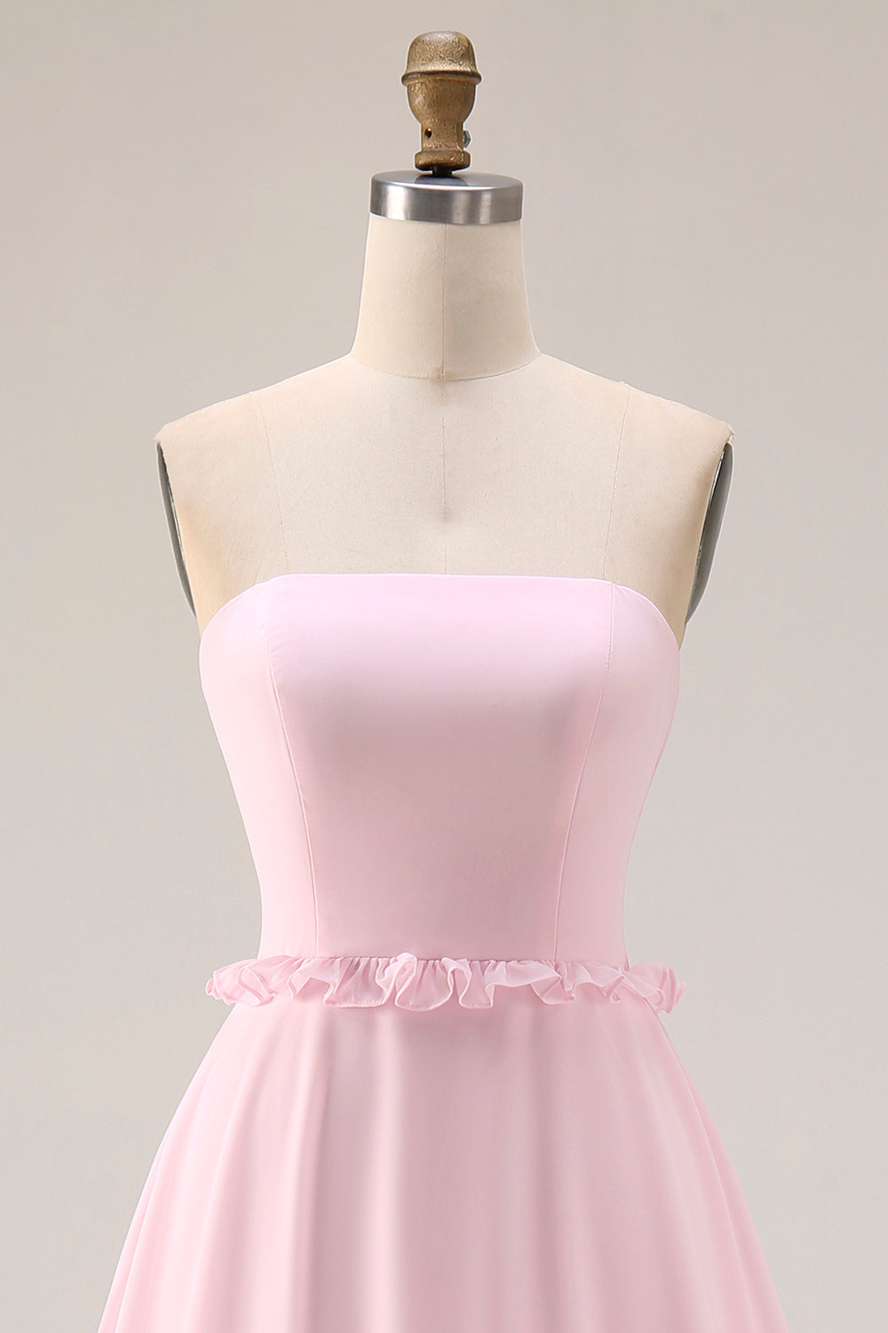 Blush Pink A Line Strapless Long Chiffon Prom Dress with Slit