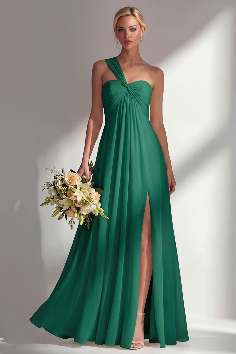 Yellow A Line Backless Ruched Convertible Wear Long Chiffon Prom Dress