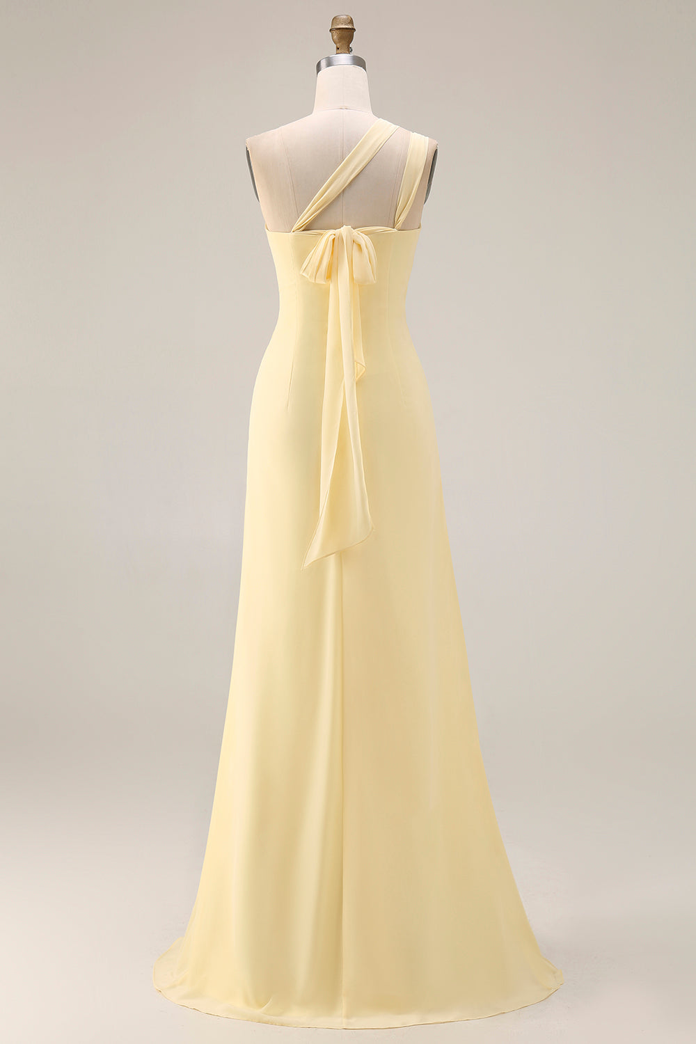 Yellow A Line Backless Ruched Convertible Wear Long Chiffon Prom Dress