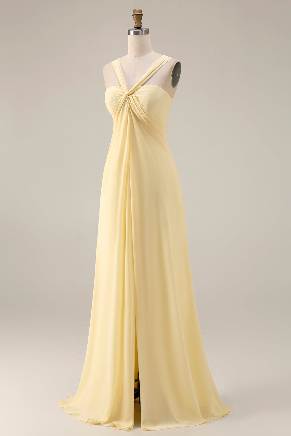Yellow A Line Backless Ruched Convertible Wear Long Chiffon Prom Dress