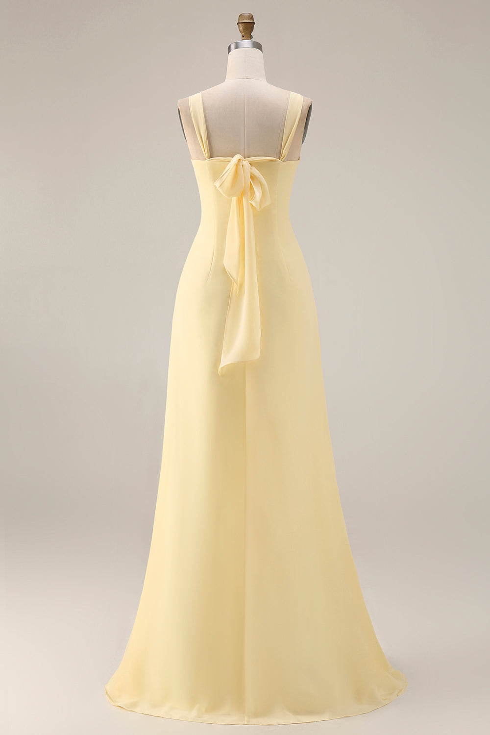 Yellow A Line Backless Ruched Convertible Wear Long Chiffon Prom Dress