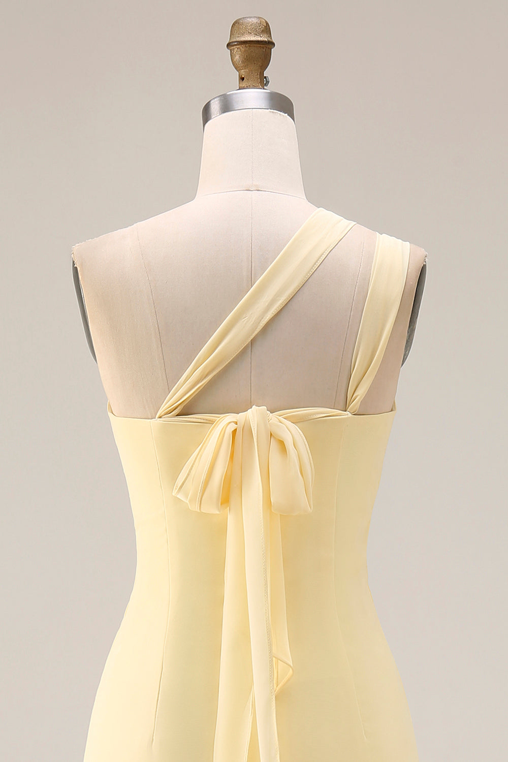 Yellow A Line Backless Ruched Convertible Wear Long Chiffon Prom Dress