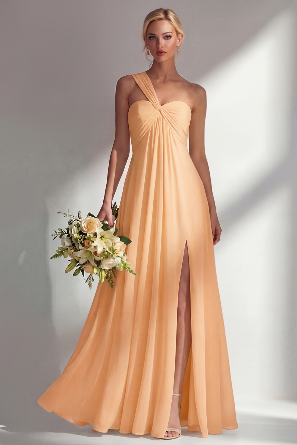 Yellow A Line Backless Ruched Convertible Wear Long Chiffon Prom Dress