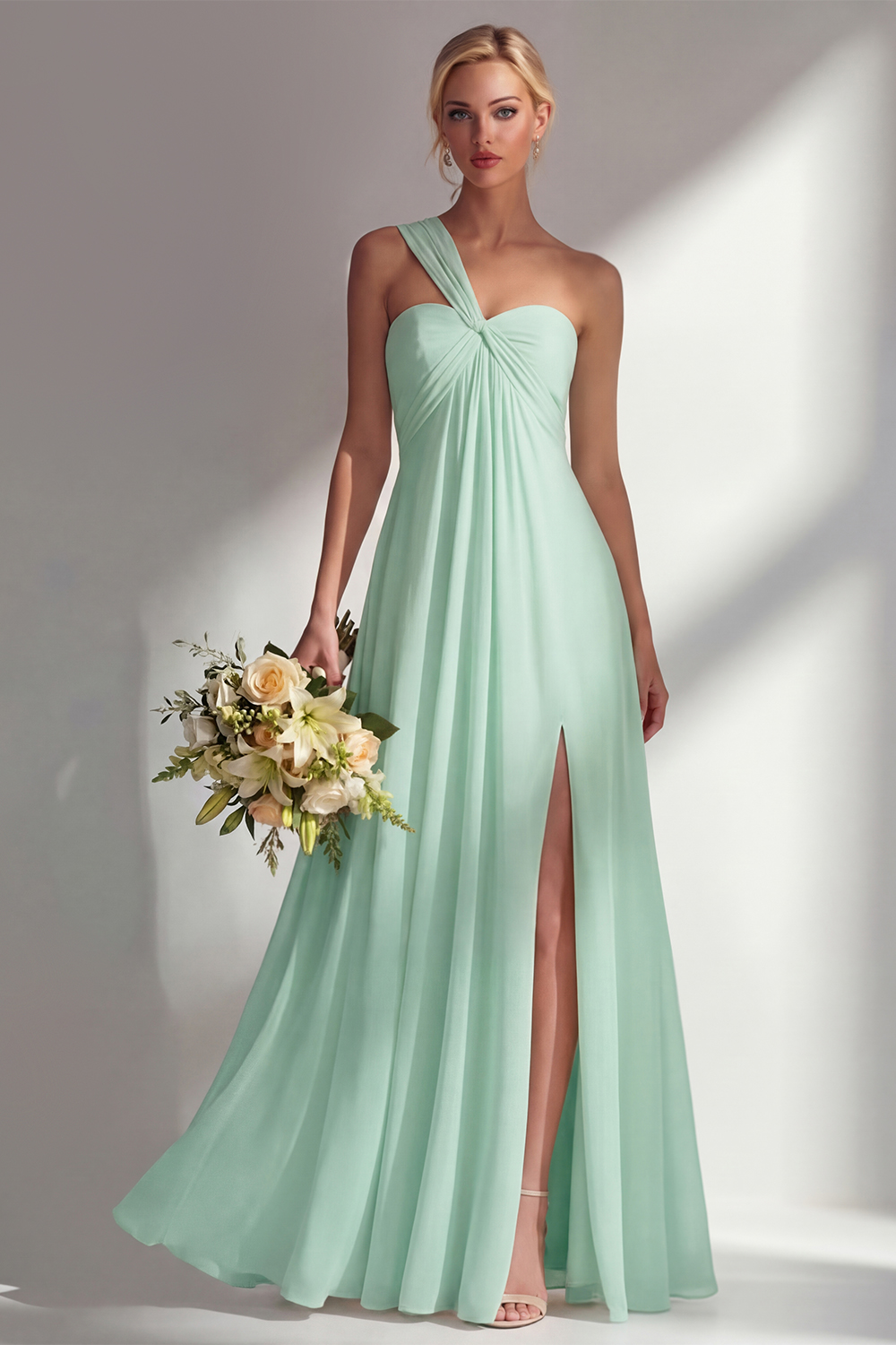 Yellow A Line Backless Ruched Convertible Wear Long Chiffon Prom Dress