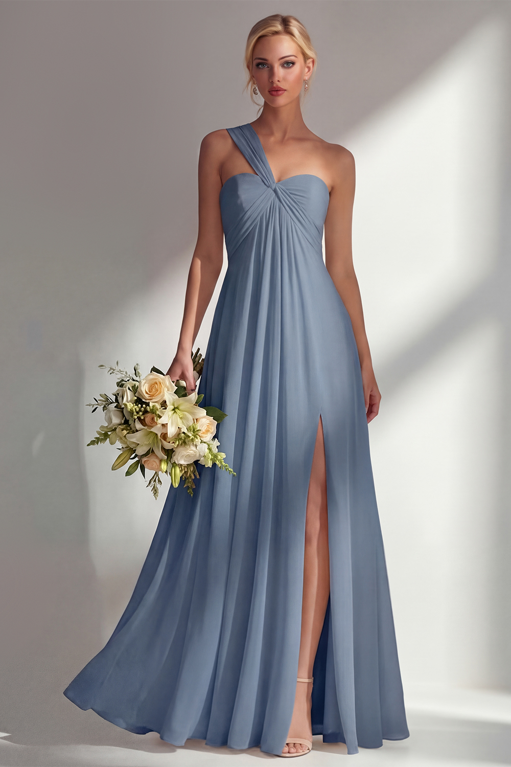 Yellow A Line Backless Ruched Convertible Wear Long Chiffon Prom Dress