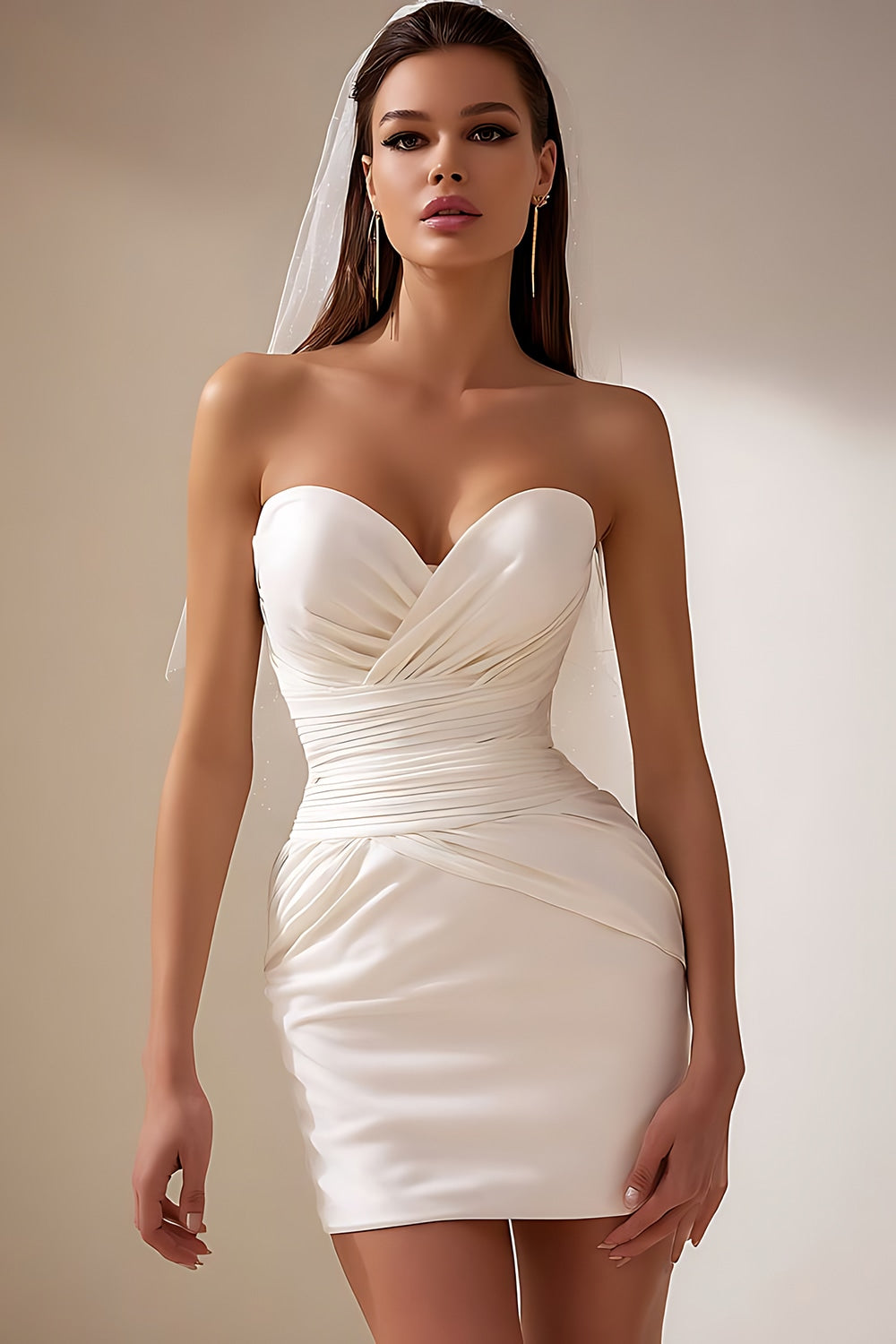 White Sweetheart Bodycon Ruched Short Bridal Shower Dress