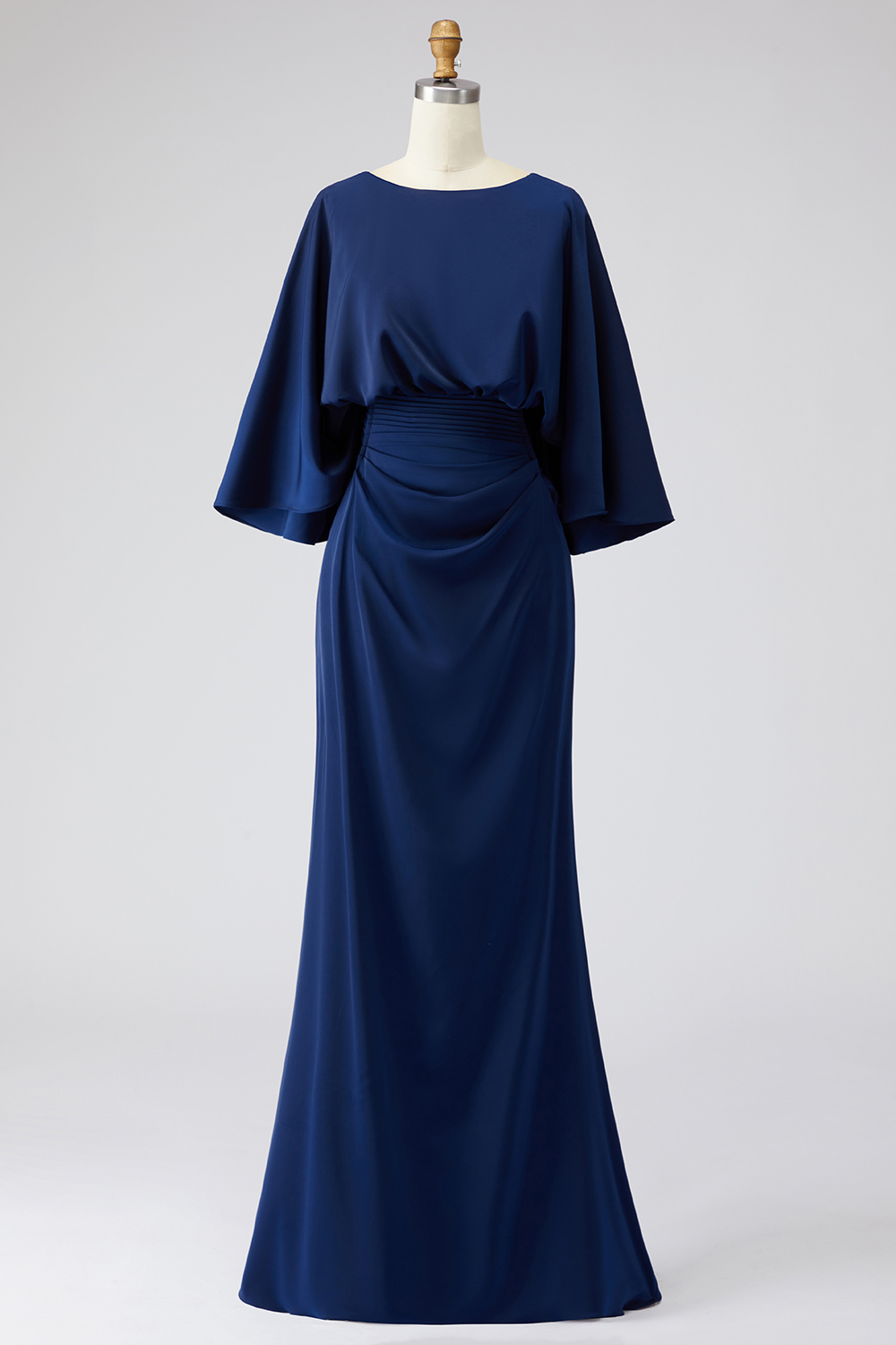 Burgundy Mermaid Ruched Floor-Length Mother of the Bride Dress with Sleeves