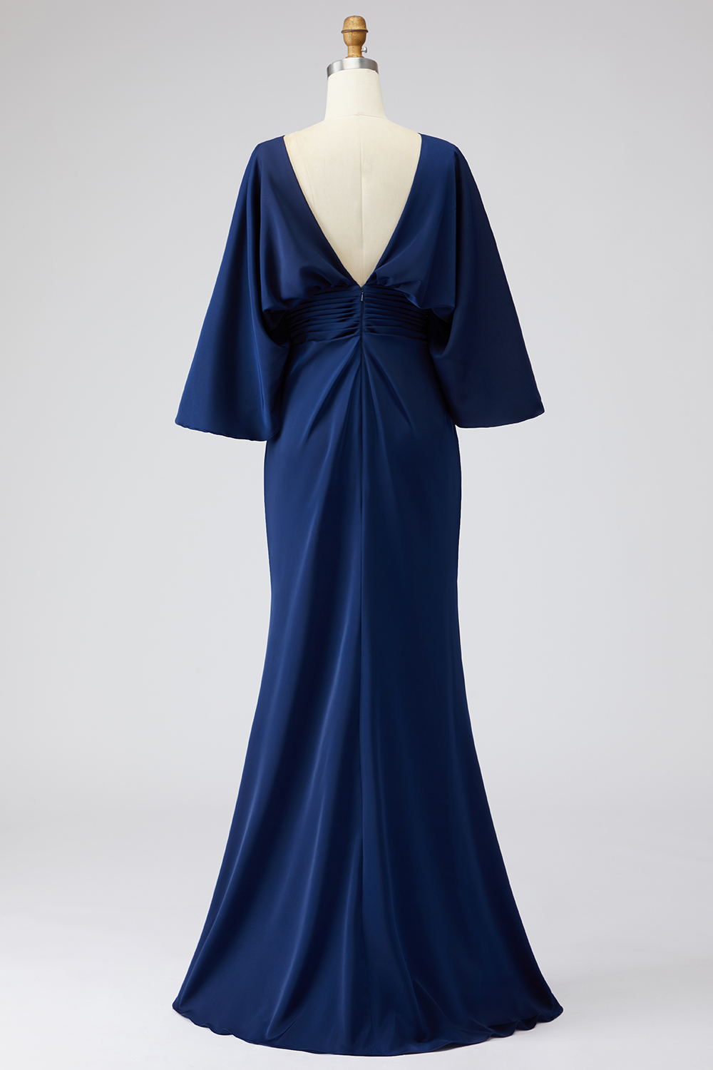 Burgundy Mermaid Ruched Floor-Length Mother of the Bride Dress with Sleeves