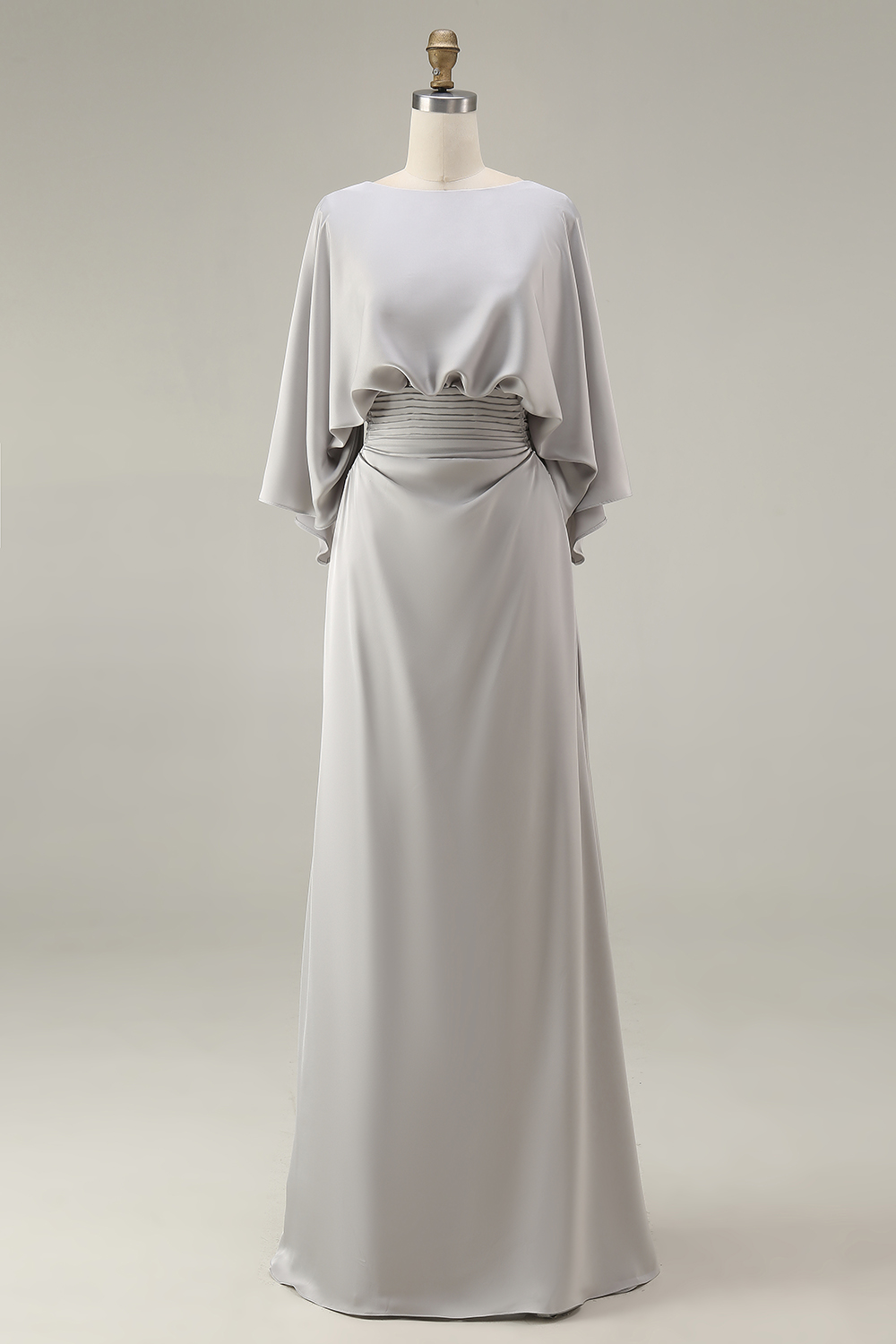 Burgundy Mermaid Ruched Floor-Length Mother of the Bride Dress with Sleeves