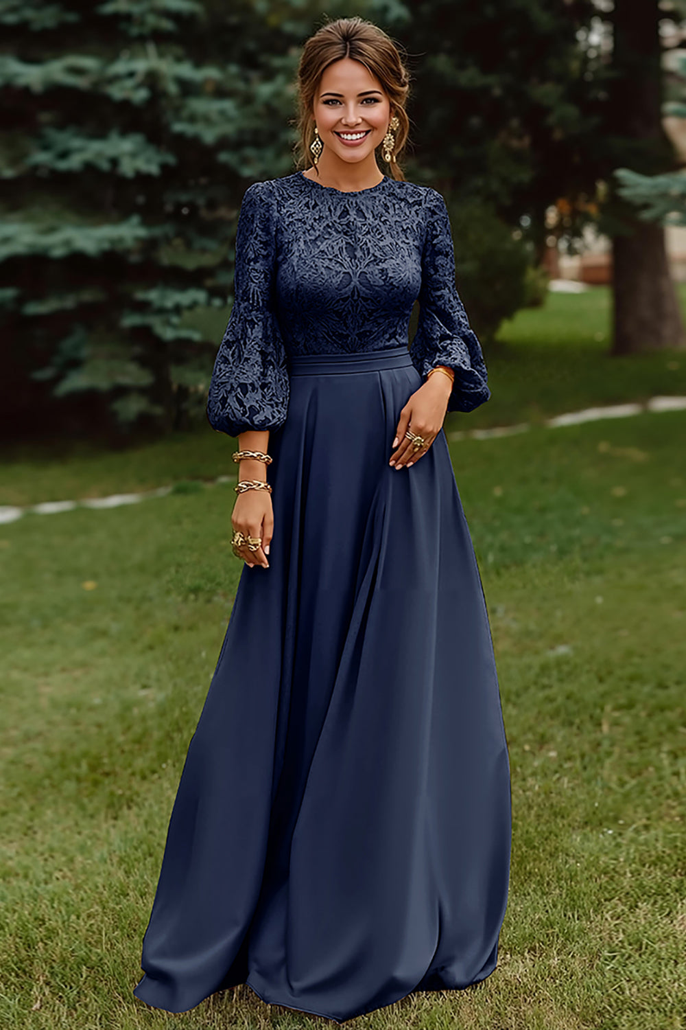 Dusty Rose A Line Floor-Length Mother of the Bride Dress with Sleeves