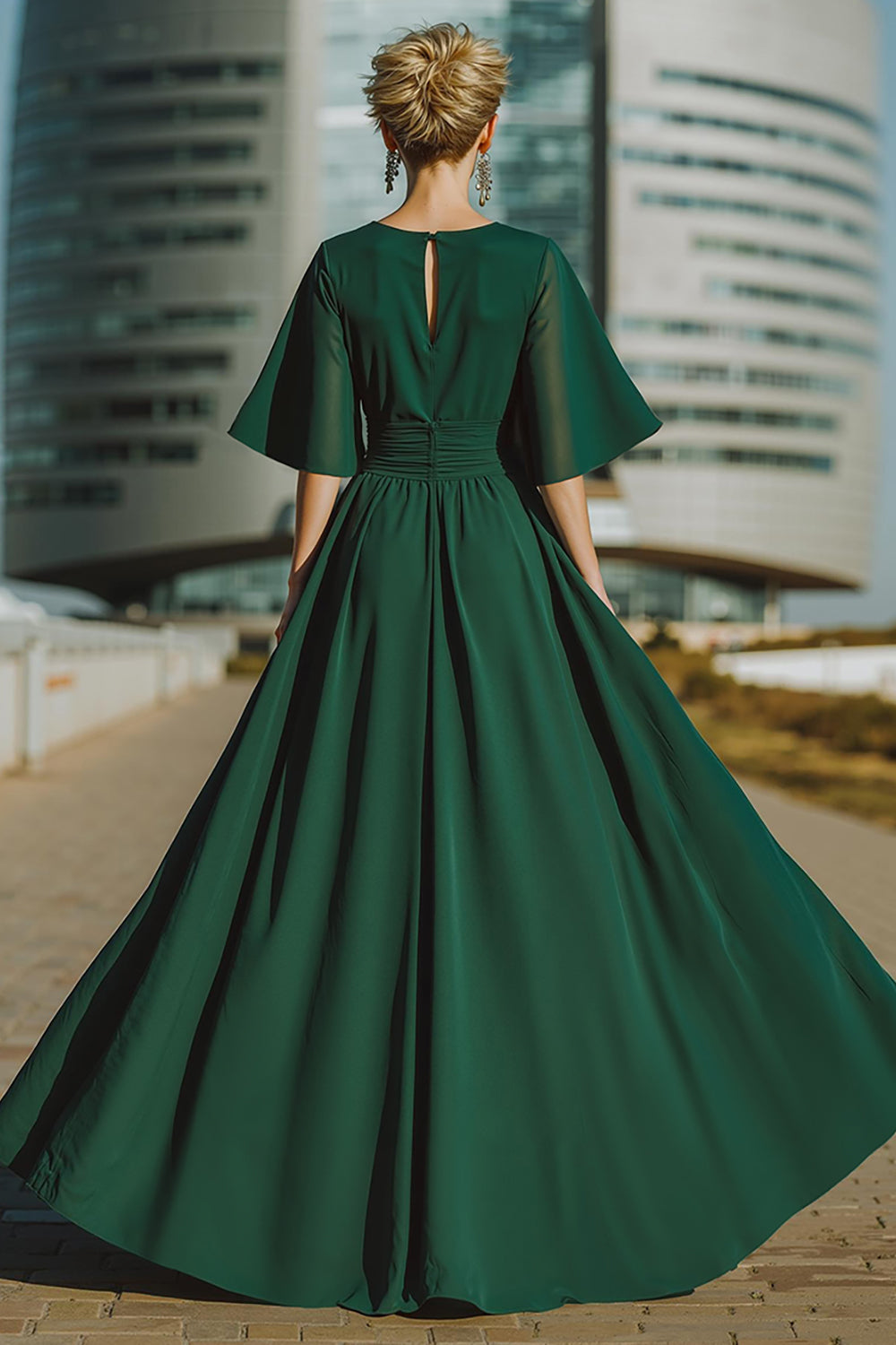 Dark Green Chiffon Floor-Length Mother of the Bride Pant Suits with Cape