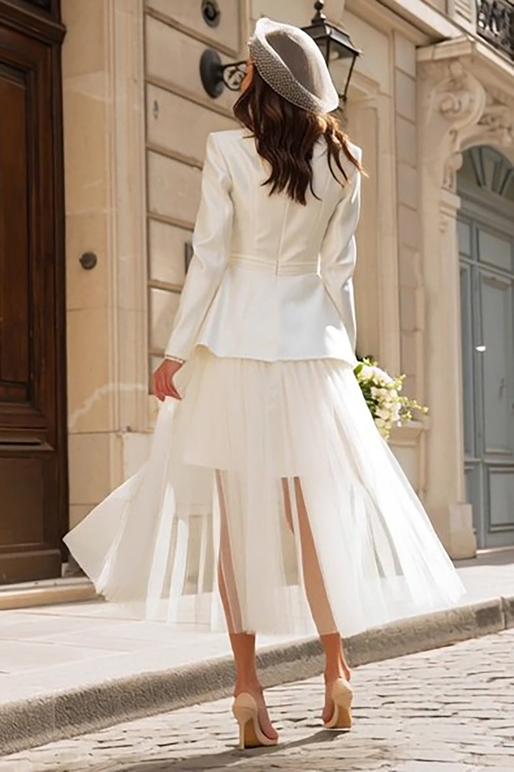 Ivory 2 Piece Peak Lapel Blazer Wedding Reception Outfits