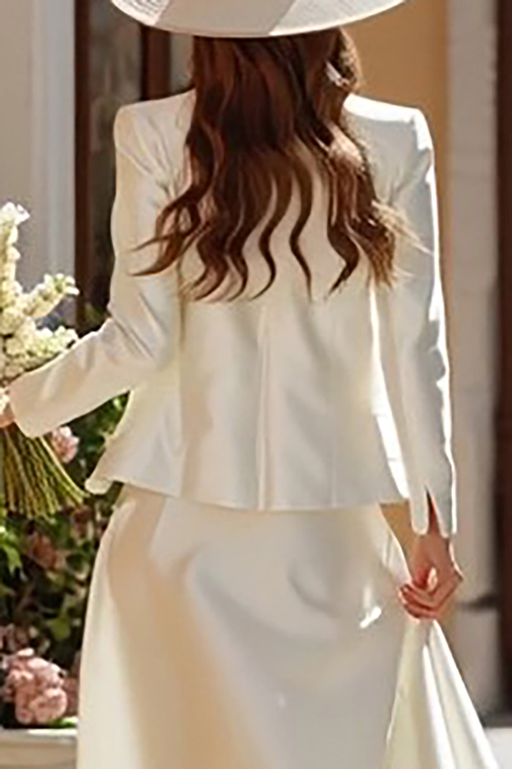 Ivory Satin 2 Piece A Line Corset Long Rehearsal Dinner Dress with Jacket