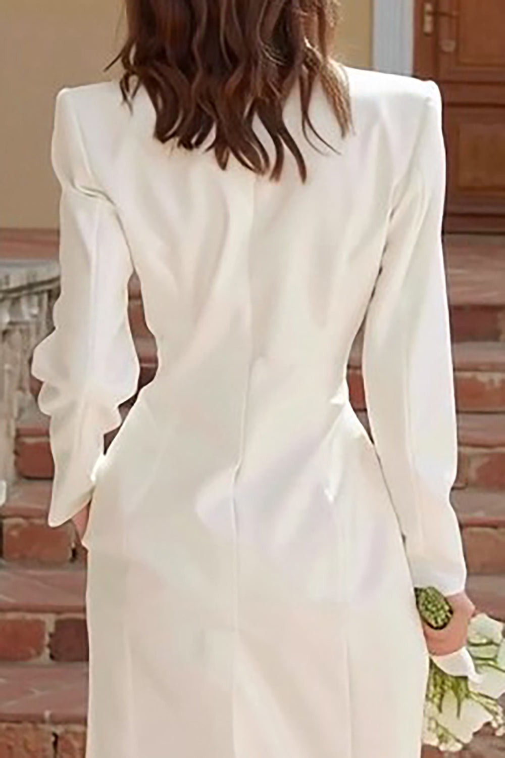 Ivory Satin Bodycon Shawl Lapel Single Breasted Midi Blazer Bridal Shower Dress