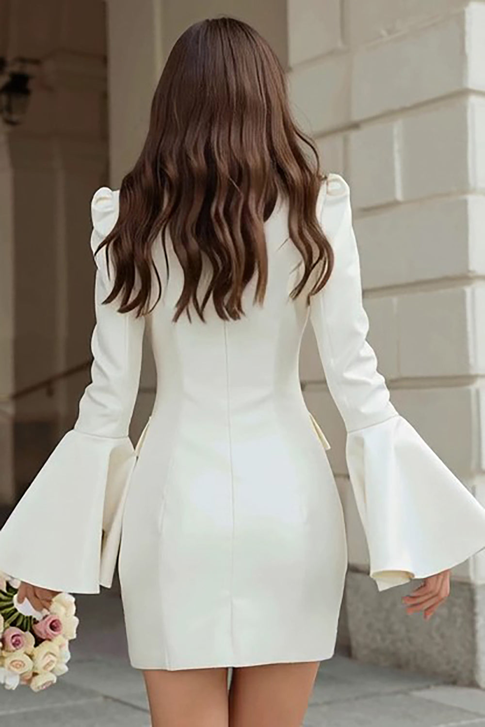Ivory Satin Shawl Lapel Short Blazer Bridal Shower Dress