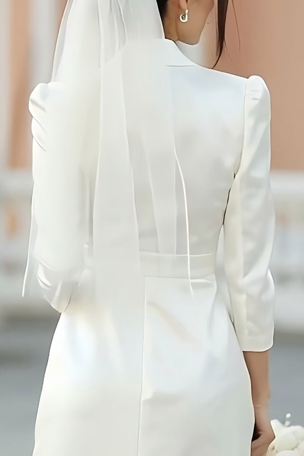 Ivory Satin Notched Lapel A Line Midi Blazer Bridal Shower Dress
