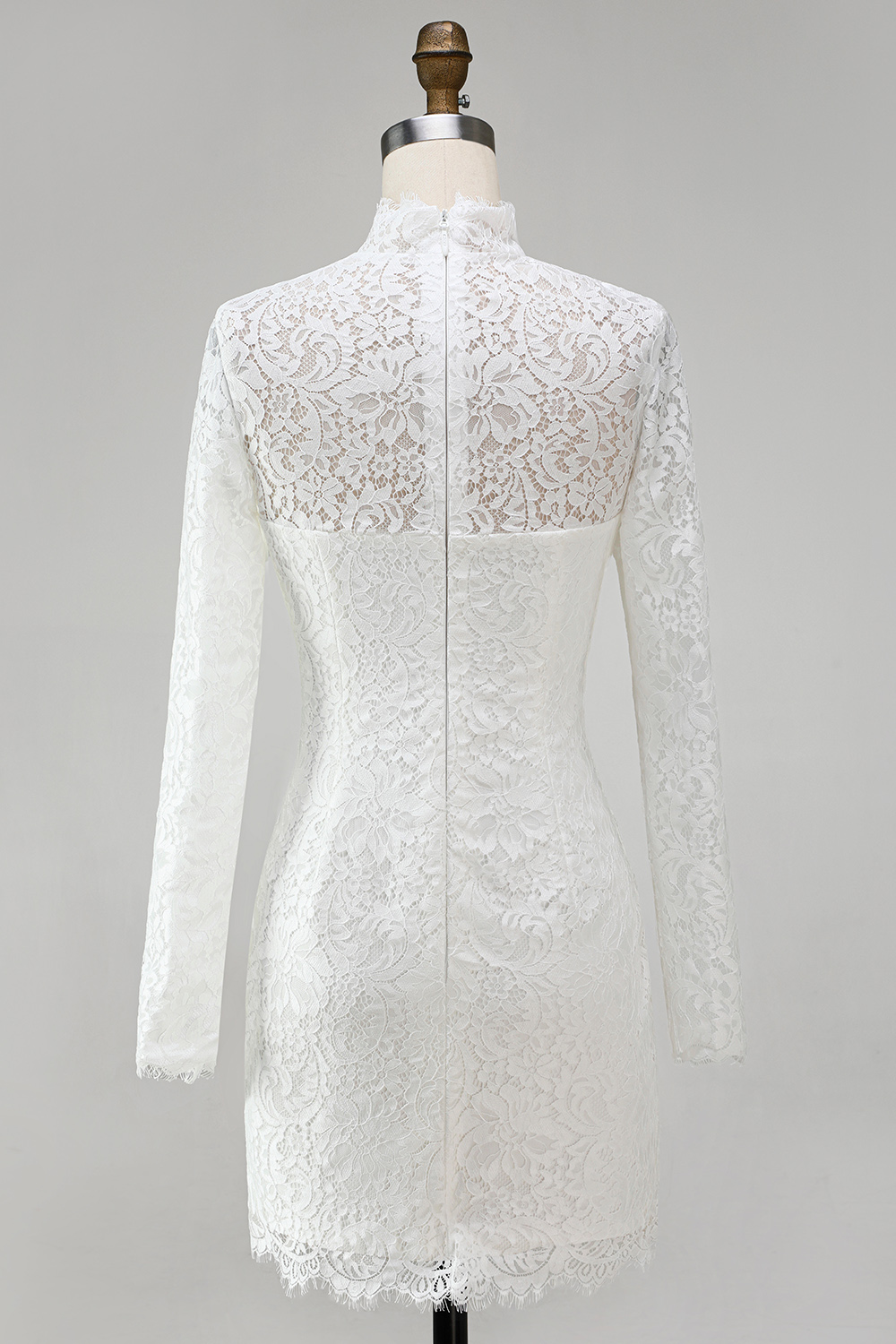 Vintage Ivory Bodycon High Neck Lace Long Sleeves Bridal Shower Dress