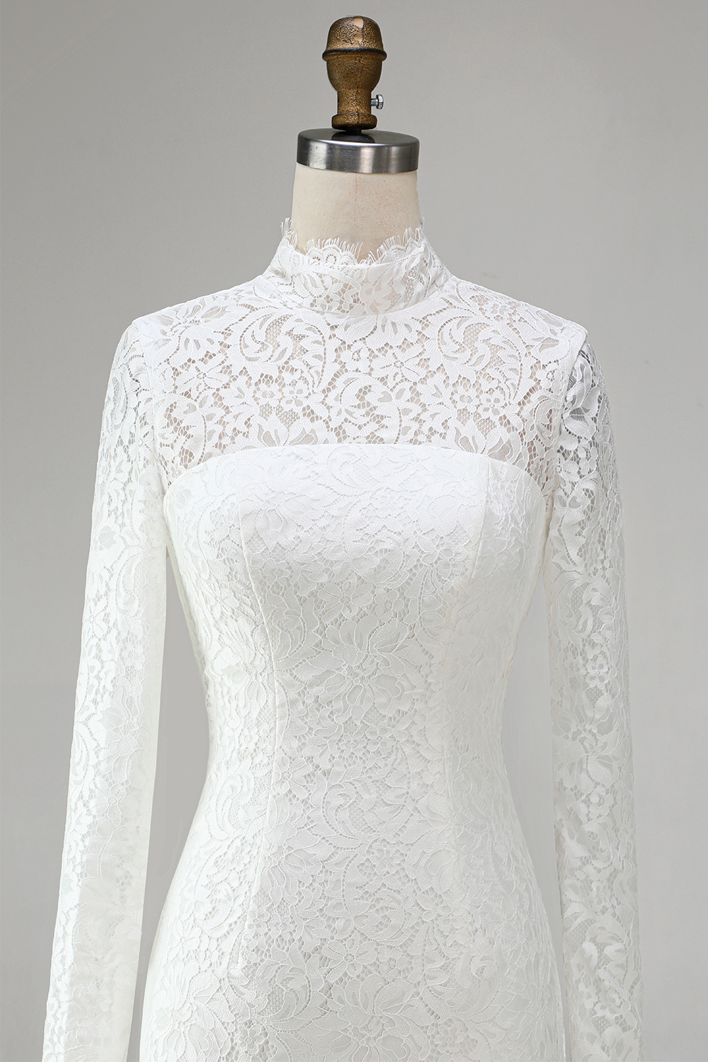 Vintage Ivory Bodycon High Neck Lace Long Sleeves Bridal Shower Dress