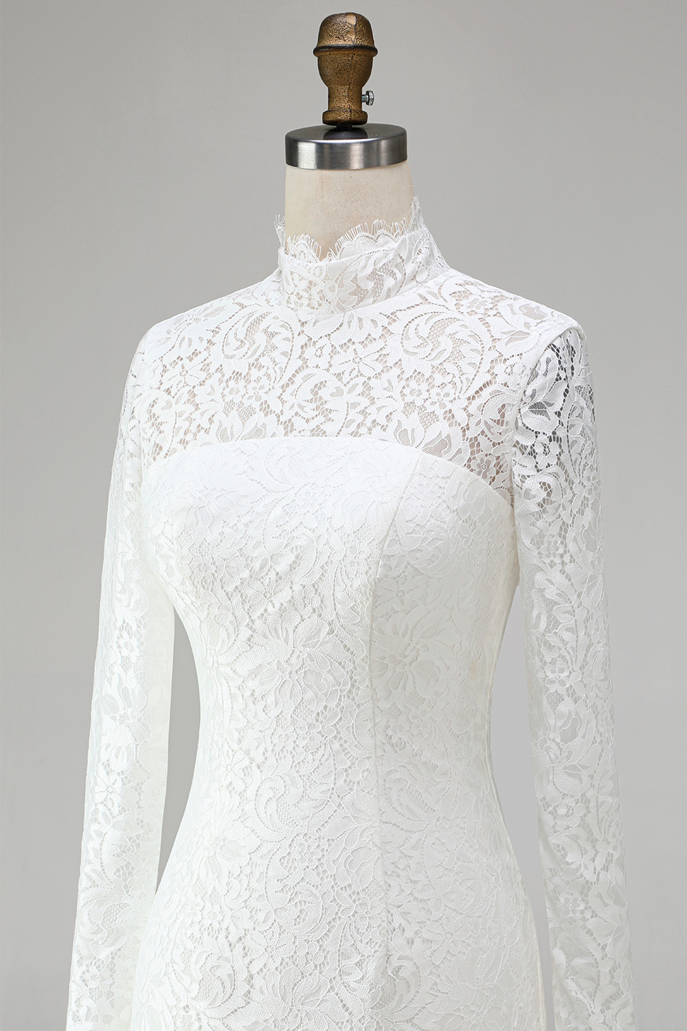 Vintage Ivory Bodycon High Neck Lace Long Sleeves Bridal Shower Dress