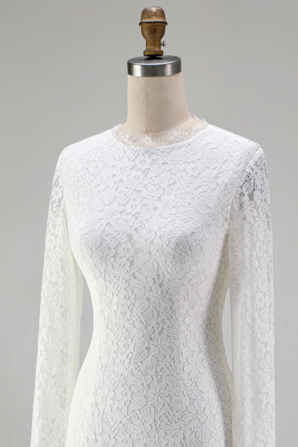 Vintage Ivory Lace High Neck Bodycon Short Bridal Shower Dress with Sleeves