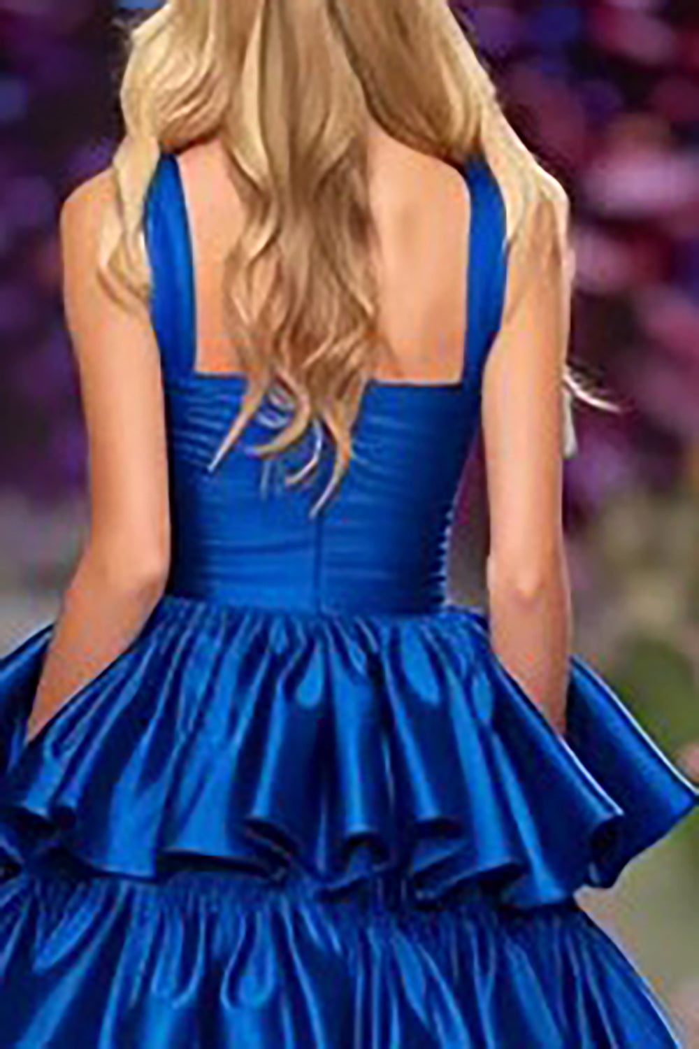 Dark Blue Ball Gown Satin Tiered Long Prom Dress with Slit