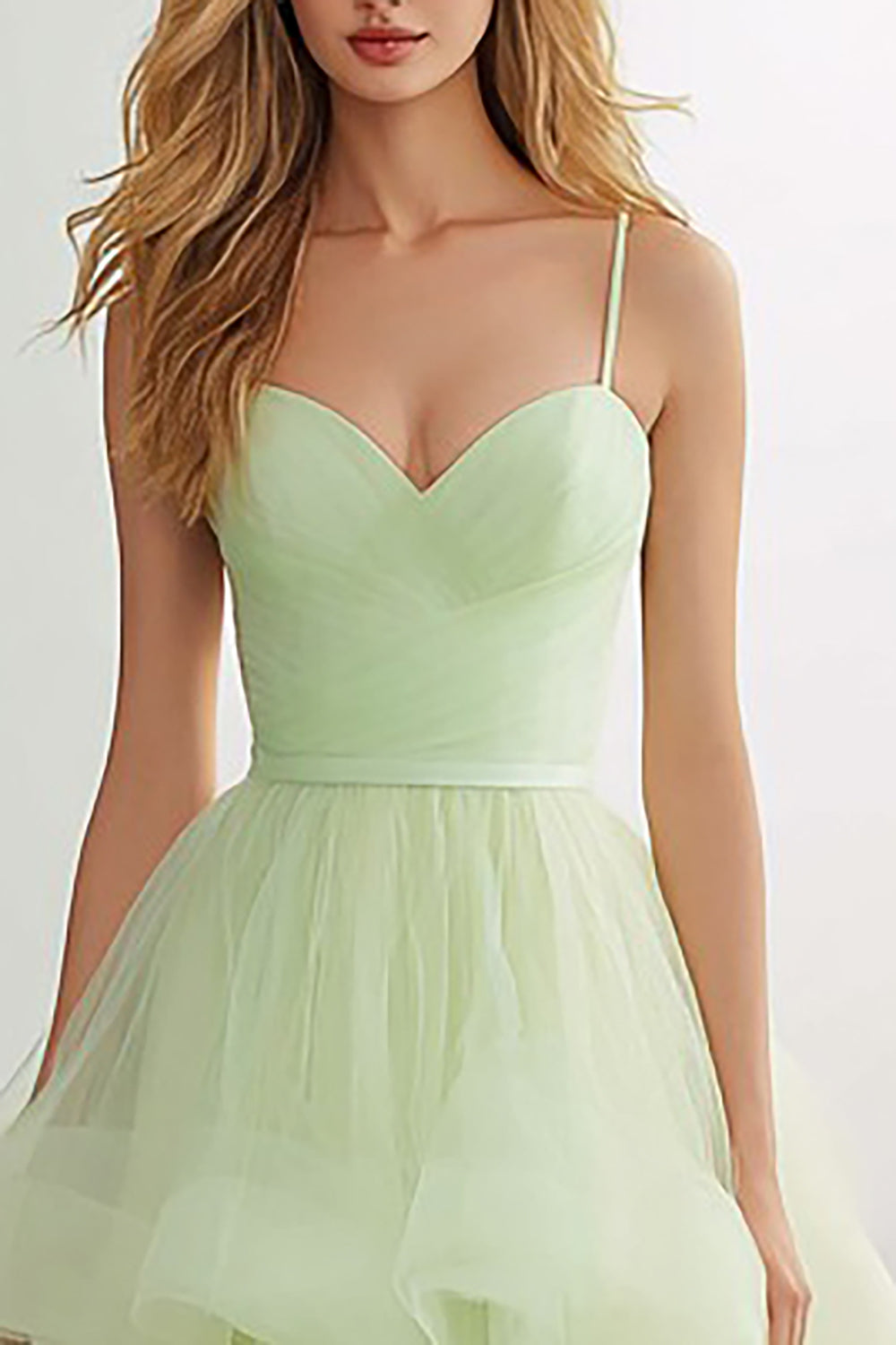 Light Green Tulle Ball Gown Long Prom Dress with Ruffles