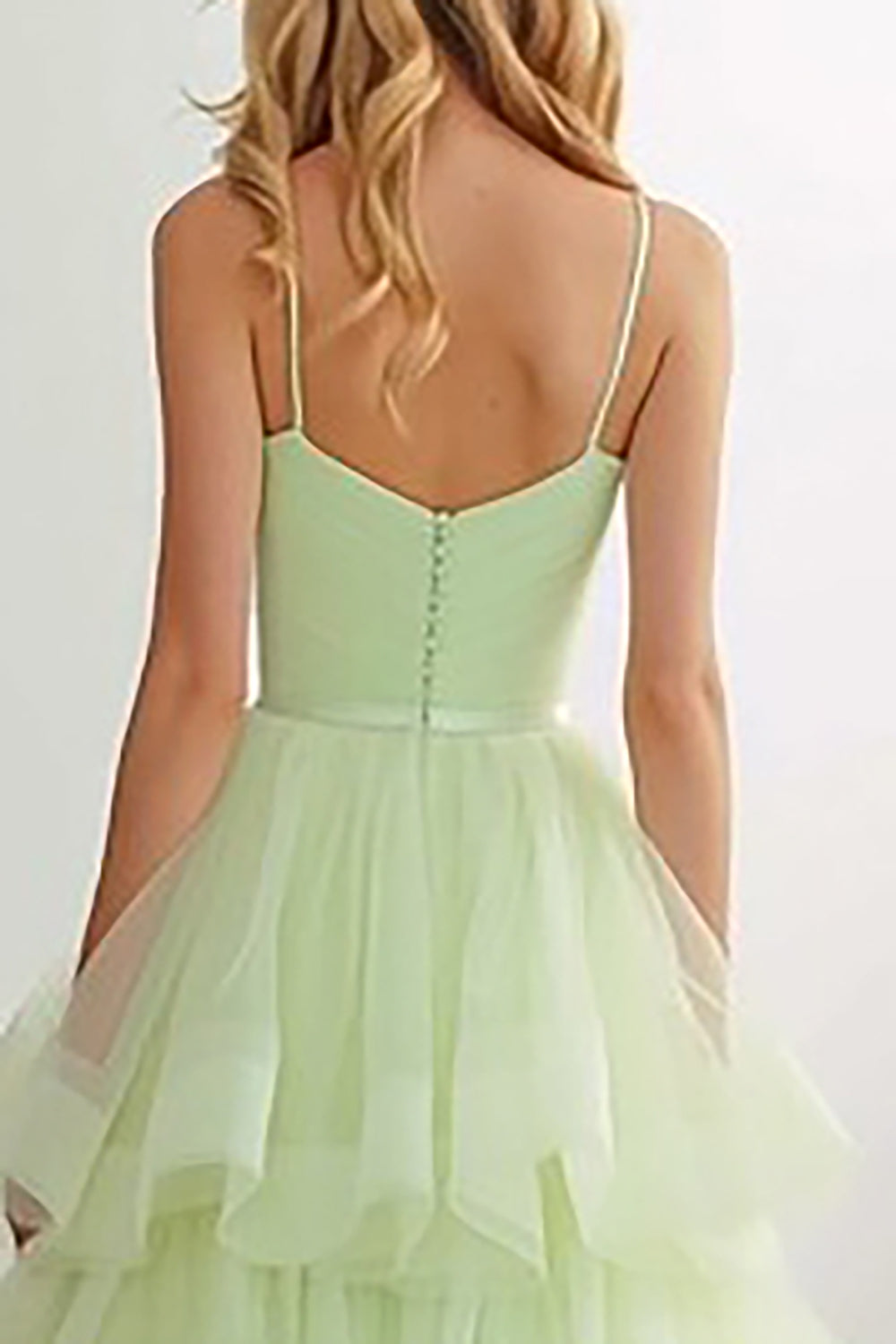 Light Green Tulle Ball Gown Long Prom Dress with Ruffles