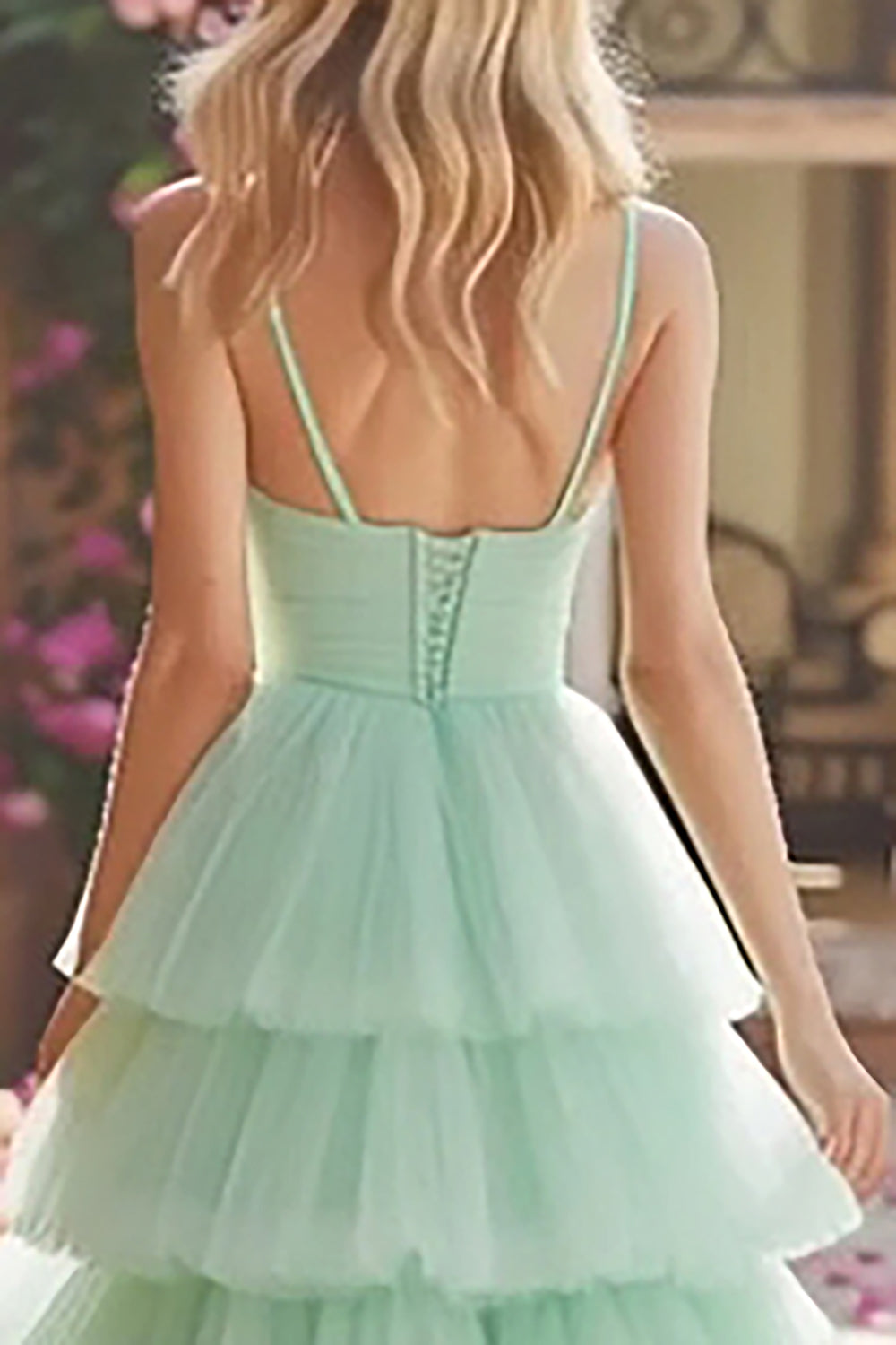 Mint Green Tulle Princess Tiered Long Prom Dress