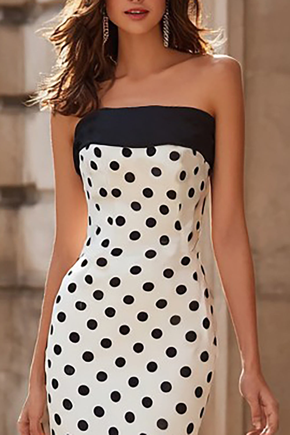 Elegant Black and White Mermaid Polka Dots Long Prom Dress
