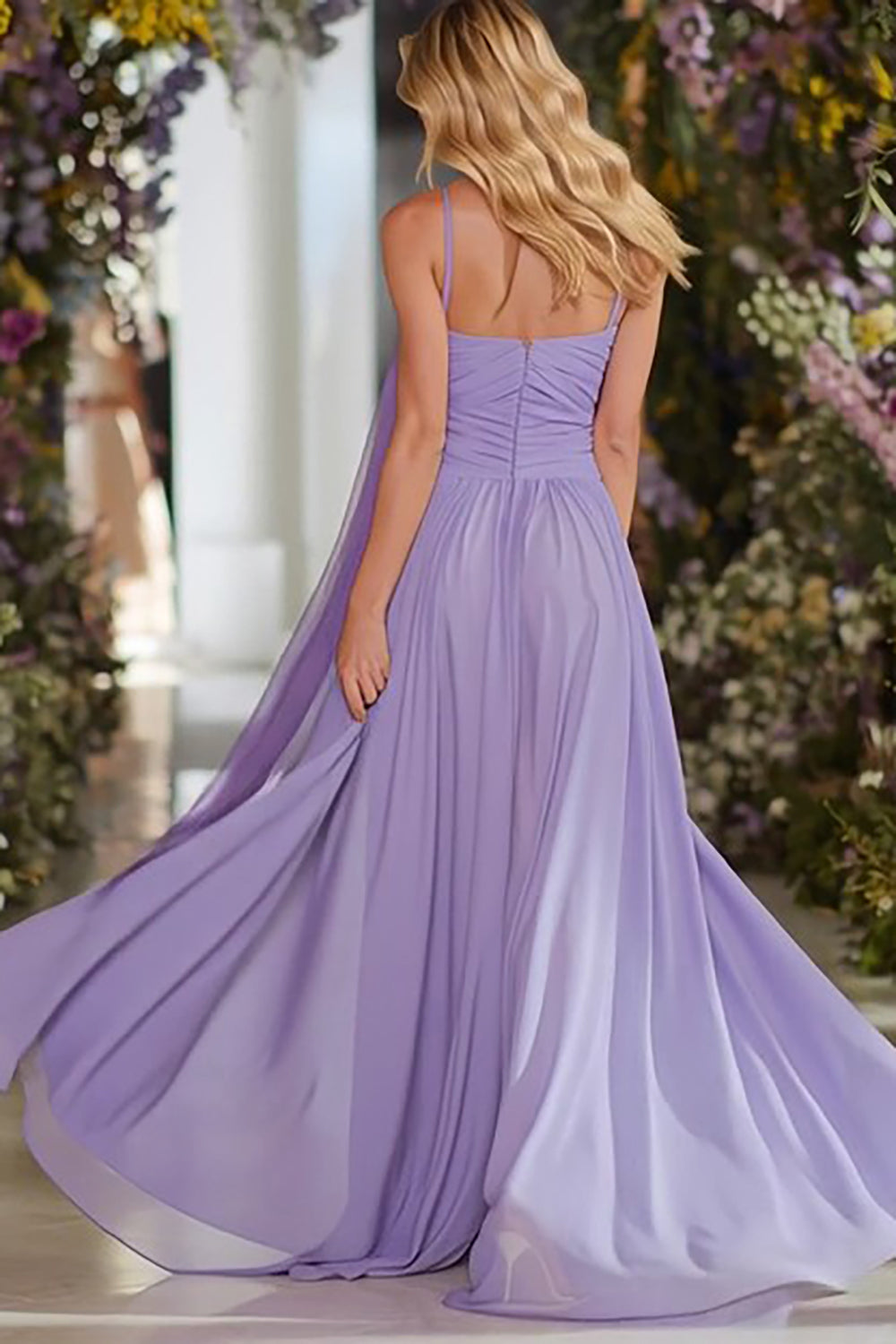 Lilac Neck Scarf A Line Sweetheart Long Prom Dress with Ruffles